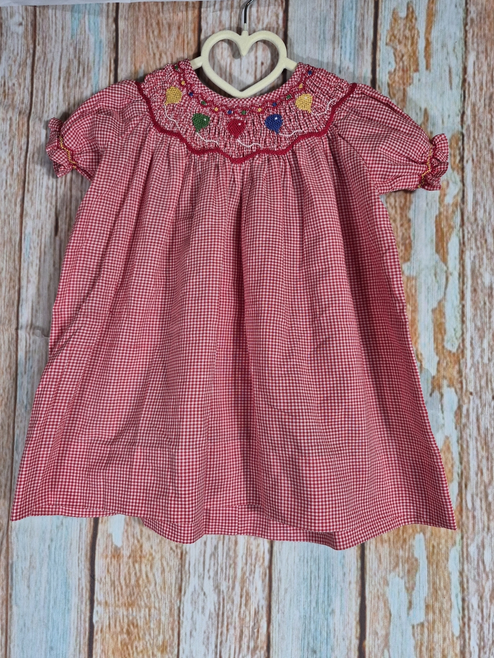 Orient Express Smocked Birthday Red Gingham Short-Sleeve Kids Dress Size S